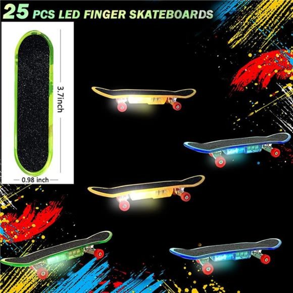 Set of 25, Light up Mini Finger Toys LED Fingerboard Hand Skateboard For Kids - Picture 3 of 6